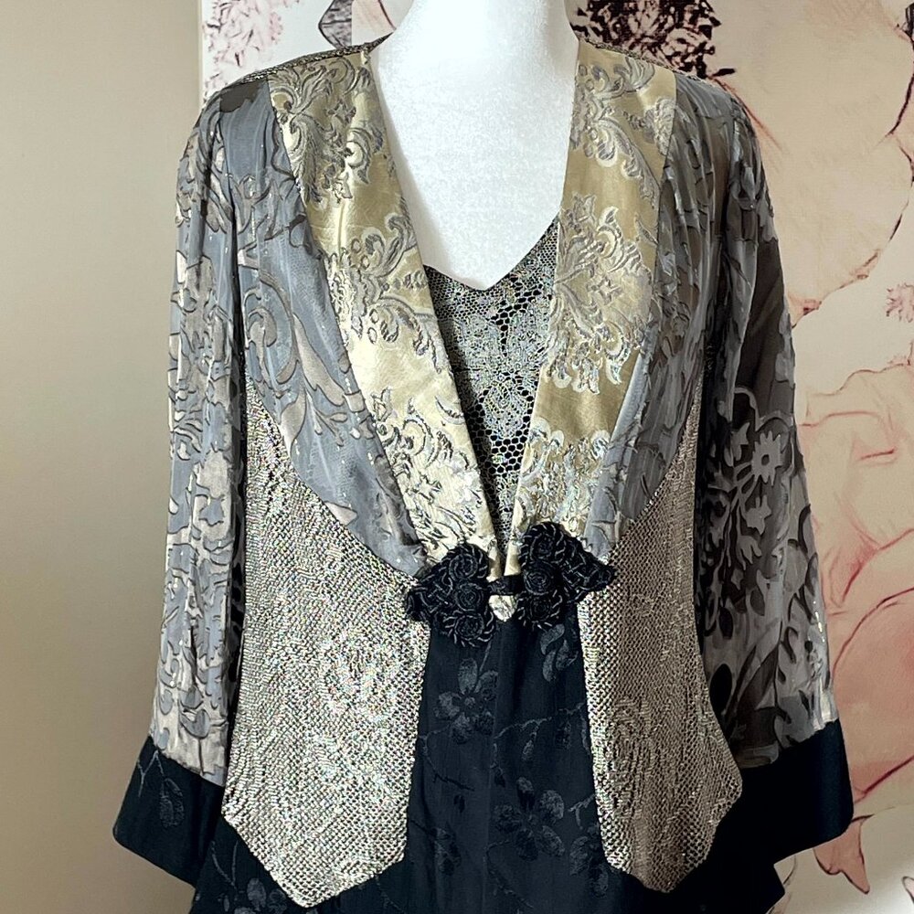 Spencer Alexis Art To Wear Twinset Kimono Jacket Top Silk mix